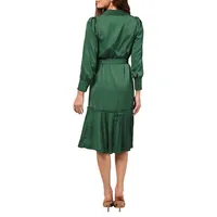 Margie Satin Pleated-Hem Midi Shirt Dress