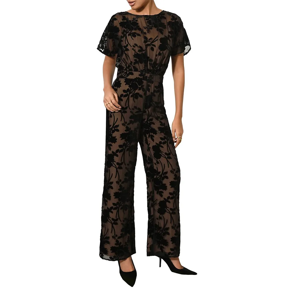 Eisha Floral Burnout Velvet Jumpsuit