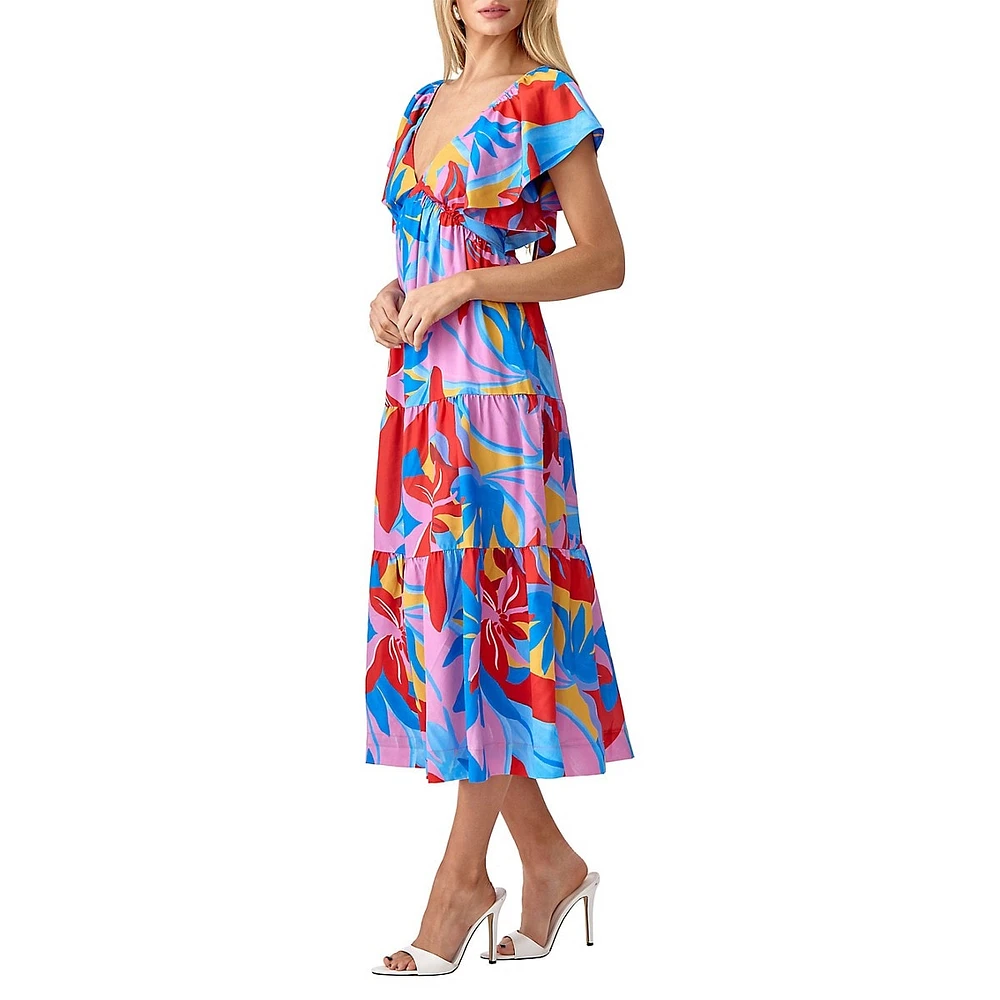 Caroline Floral Tiered Midi Dress