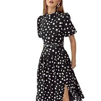 Darlene Dot-Print Belted Midi Dress