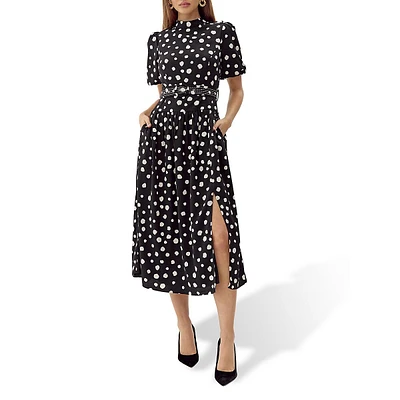 Darlene Dot-Print Belted Midi Dress