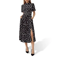 Darlene Dot-Print Belted Midi Dress