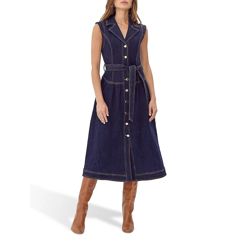 Gloria Belted Denim Midi Shirt Dress