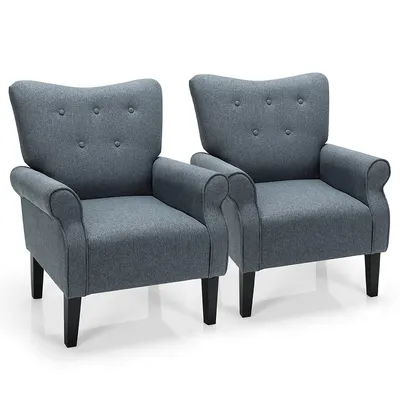 Set Of 2 Modern Fabric Accent Chairs W/ Rubber Wood Legs & Tufted