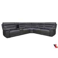 Aura Corner Sectional Sofa With Console And Power Recliners In Charcoal Faux Leather
