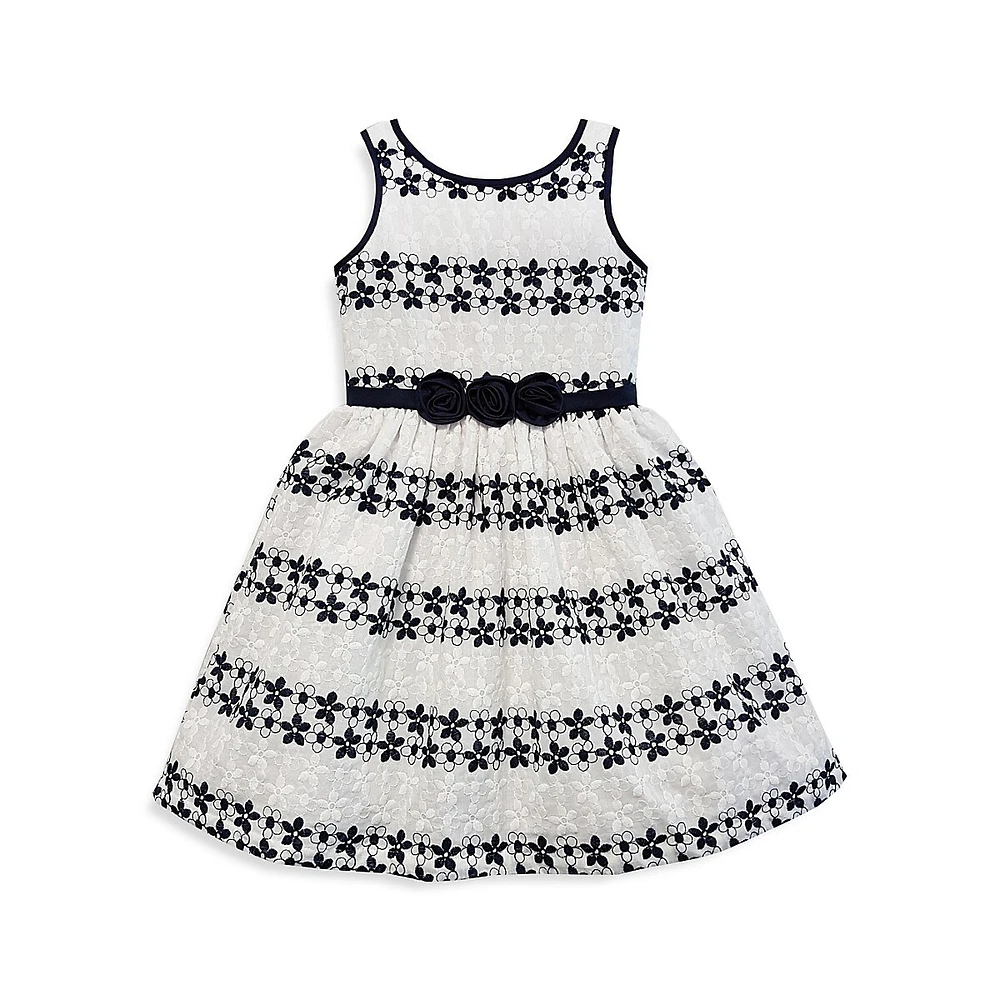 Little Girl's Georgina Floral Embroidery Sleeveless Dress