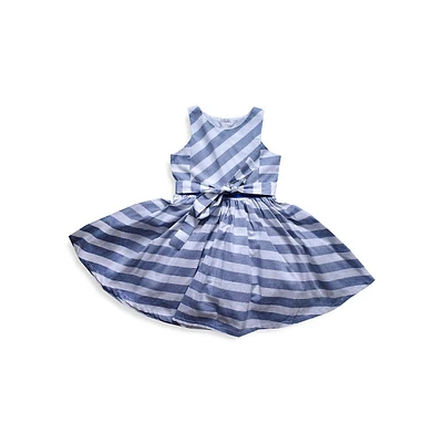 Little Girl's Merit Nautical-Stripe Sleeveless Tie Dress