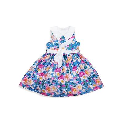 Little Girl's Selena Floral Collared Sleeveless Sash Dress