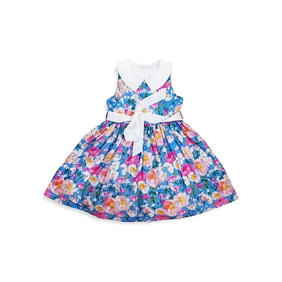 Girl's Selena Floral Collared Sleeveless Sash Dress