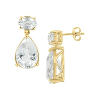 14K Yellow Gold & White Topaz Drop Stud Earrings