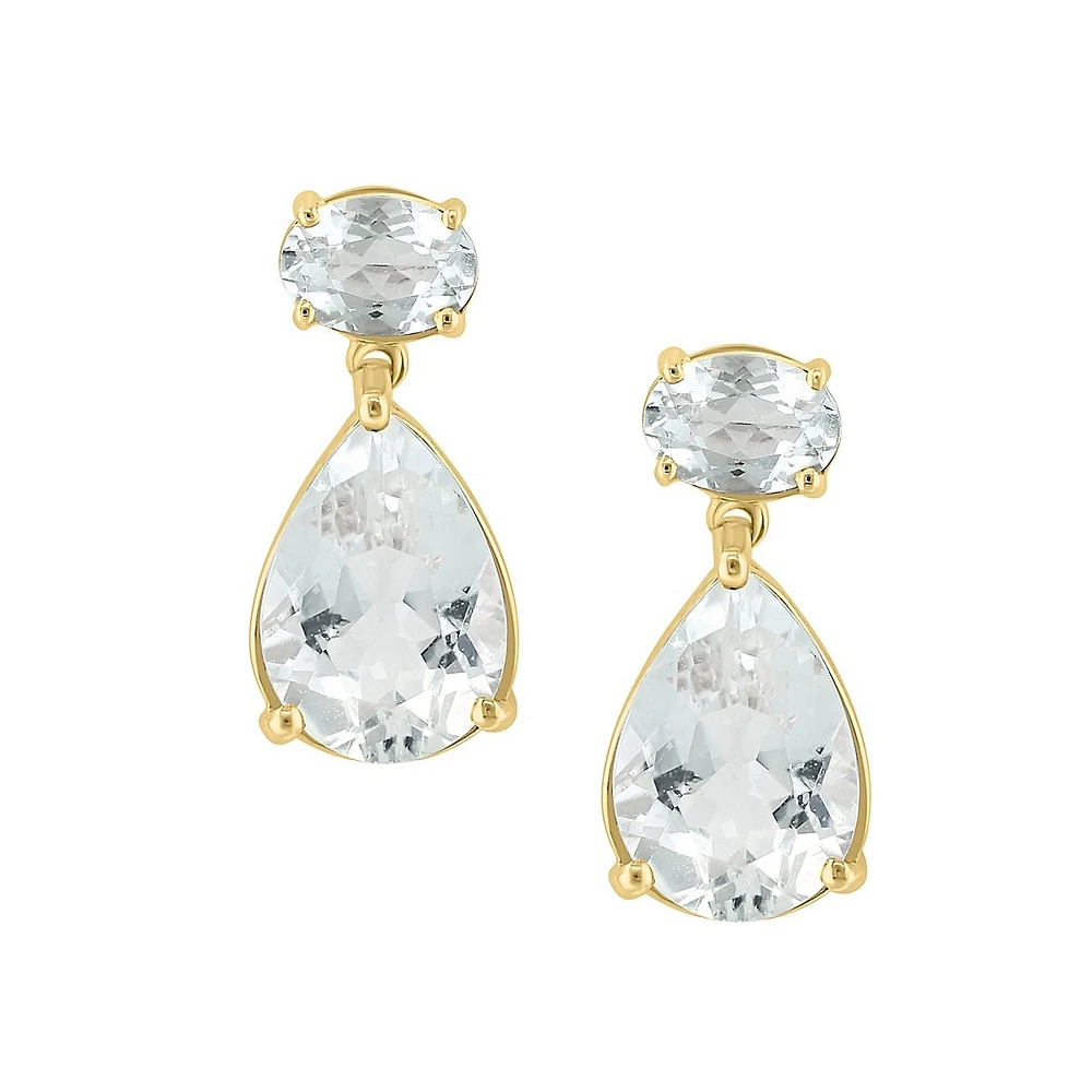 14K Yellow Gold & White Topaz Drop Stud Earrings