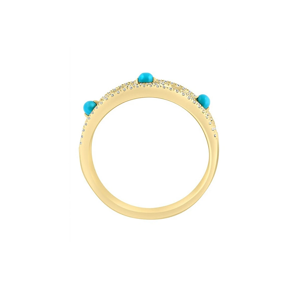 Bague en or jaune 14 carats avec diamants et turquoise de 0,24 carat