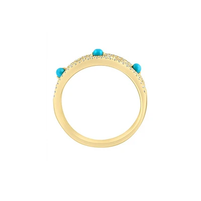 Bague en or jaune 14 carats avec diamants et turquoise de 0,24 carat