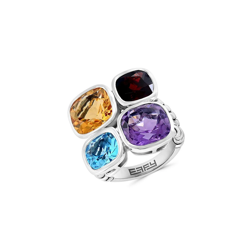 Sterling Silver Gemstone Quad Ring