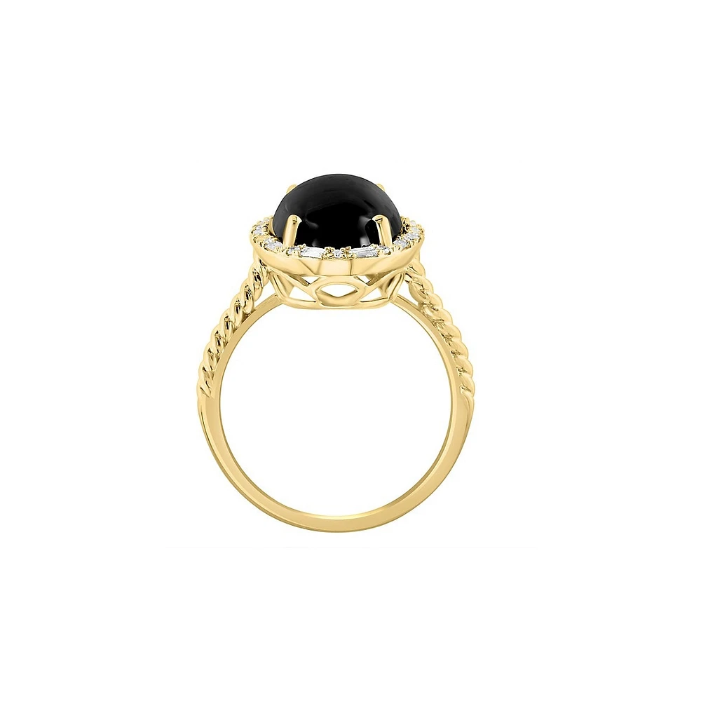 Bague halo ovale en or jaune 14 carats, 0,24 ct. TW, diamant et onyx