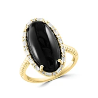 Bague halo ovale en or jaune 14 carats, 0,24 ct. TW, diamant et onyx