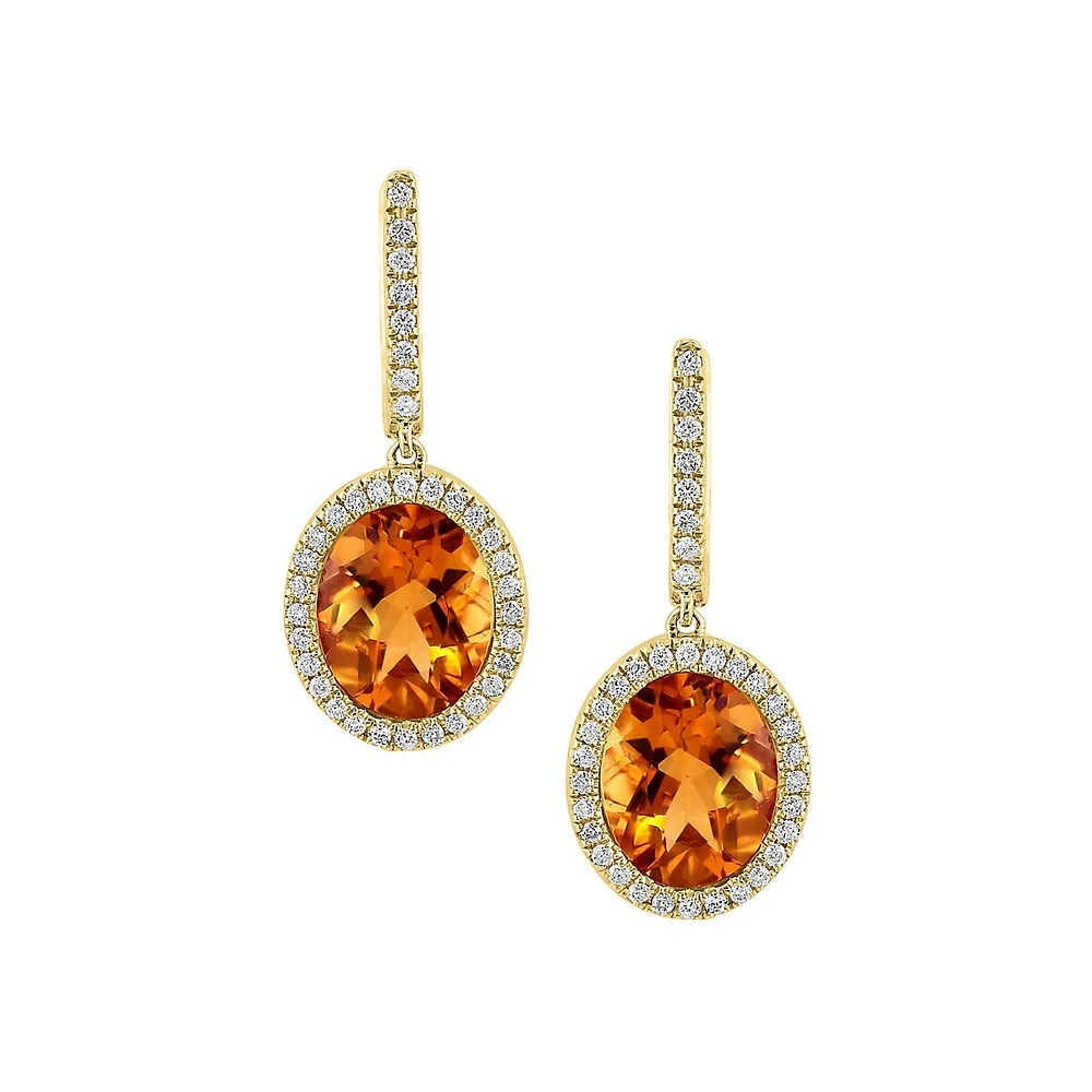 Boucles d'oreilles pendantes en or jaune 14 carats, citrine et halo de diamants de 0,37 ct. TW