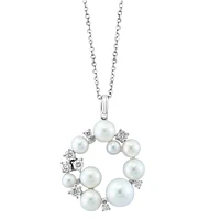 Collier en or blanc 14 ct avec pendentif à perles d'eau douce de 3,5 à 7 mm et à diamants de 0,4 ct (PT)