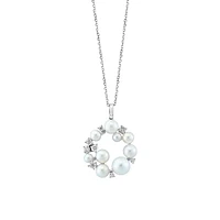 14K White Gold, 3.5-7MM Freshwater Pearl & 0.4 CT. T.W. Diamond Pendant Necklace