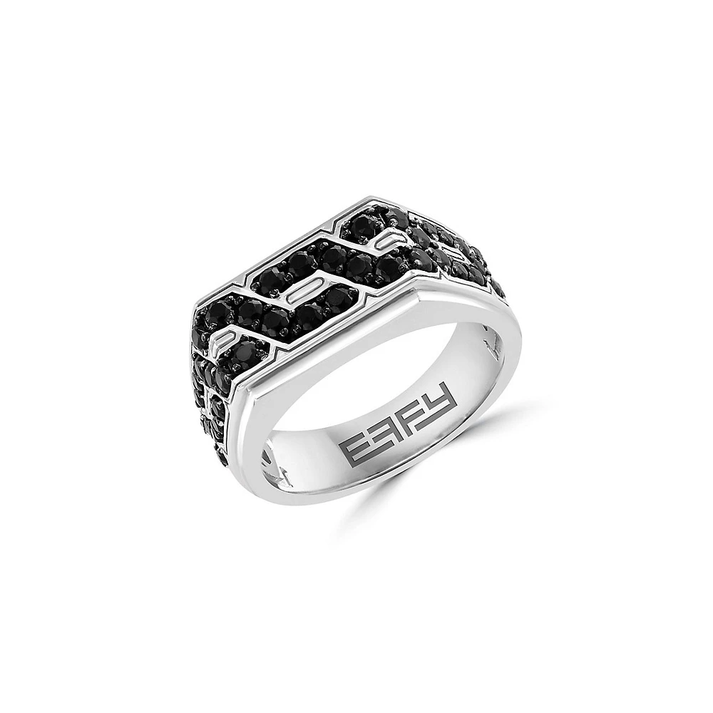 Men's Sterling Silver & Black Spinel Interlock Ring