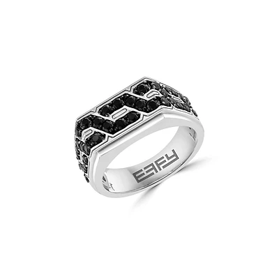 Men's Sterling Silver & Black Spinel Interlock Ring