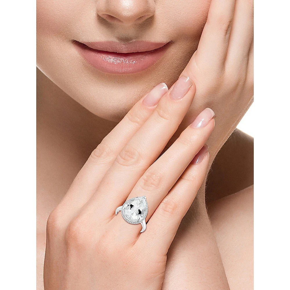 Bague en or blanc 14 ct avec topaze blanche et diamants de 0,17 ct (PT)