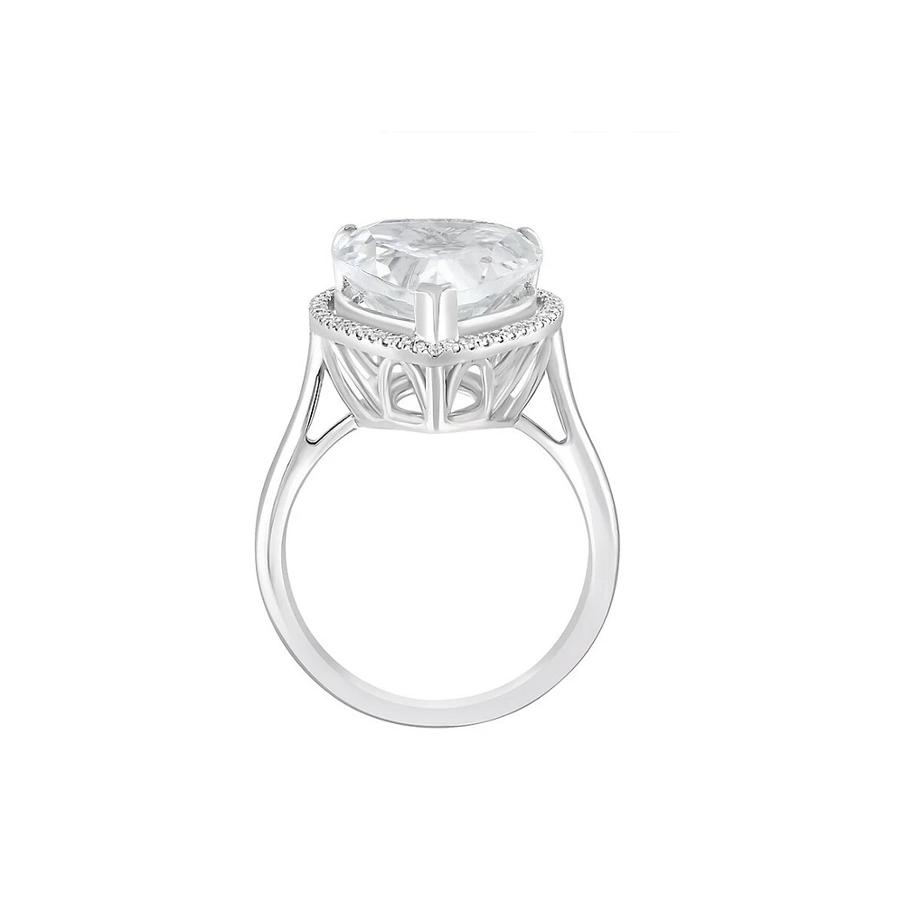 Bague en or blanc 14 ct avec topaze blanche et diamants de 0,17 ct (PT)