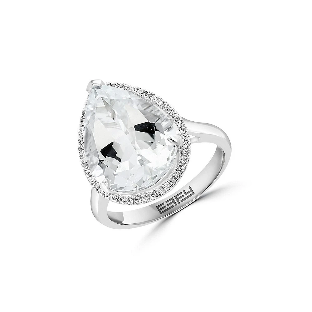 Bague en or blanc 14 ct avec topaze blanche et diamants de 0,17 ct (PT)