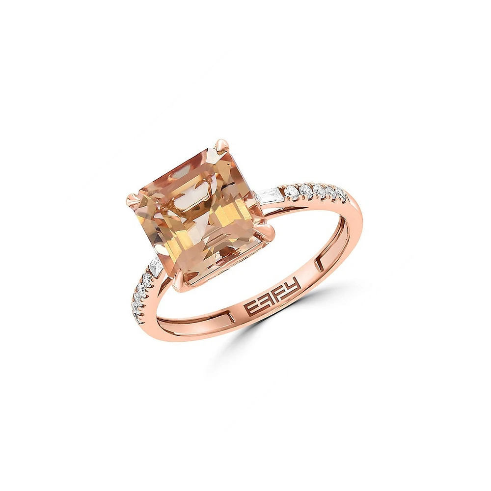 Bague en or rose 14 ct avec morganite et diamants de 0,14 ct (PT)