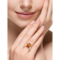 Bague en or jaune 14 ct avec citrine et saphirs blancs