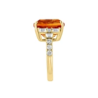 Bague en or jaune 14 ct avec citrine et saphirs blancs