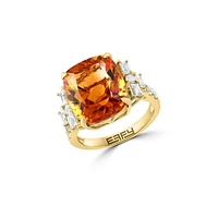 Bague en or jaune 14 ct avec citrine et saphirs blancs