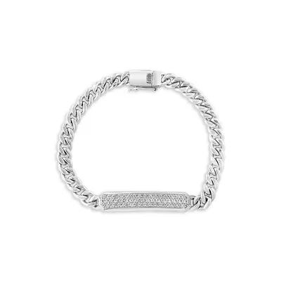 Men's Sterling Silver and White Sapphire Curb-Link Bracelet
