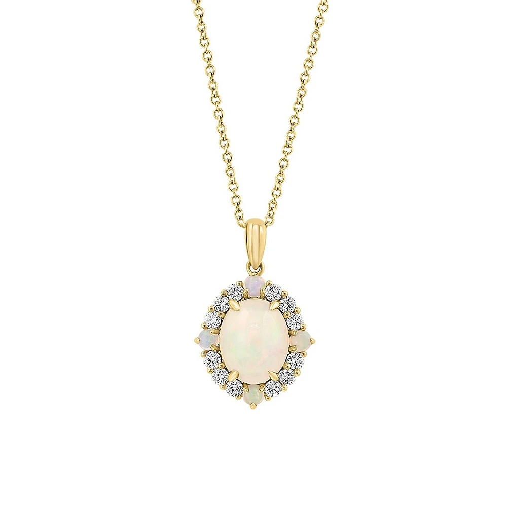 Collier en or 14 ct avec pendentif à opale éthiopienne et à diamants de 0,32 ct (PT)