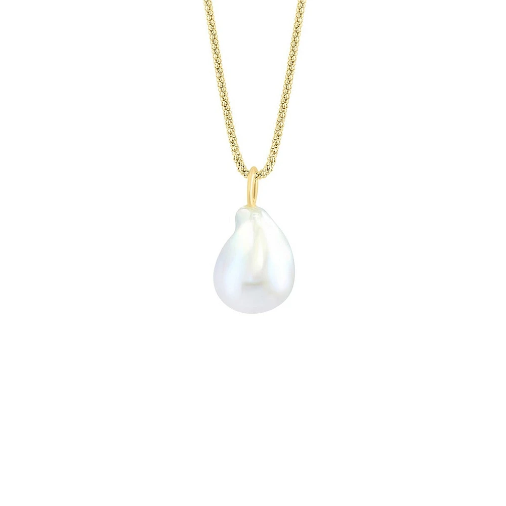 Goldplated Sterling Silver & 14.5MM Freshwater Pearl Pendant Necklace