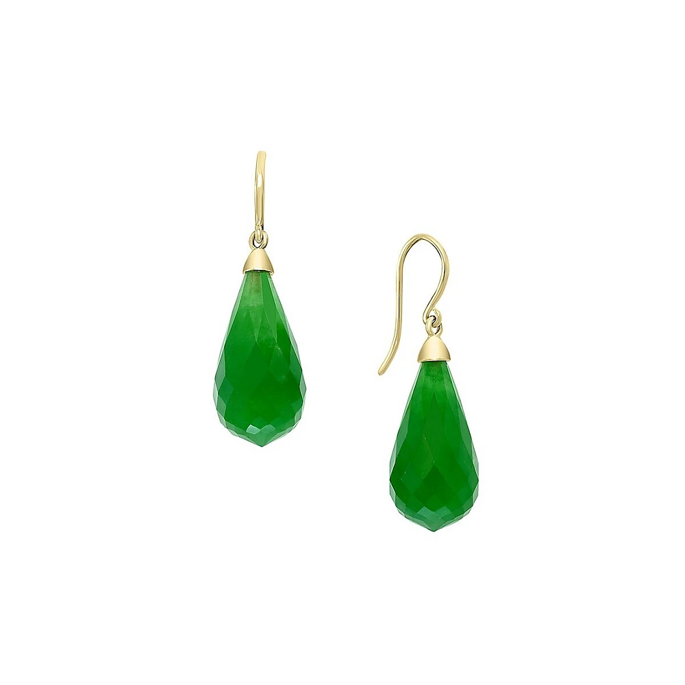 14K Yellow Gold & Teardrop Jade Drop Earrings