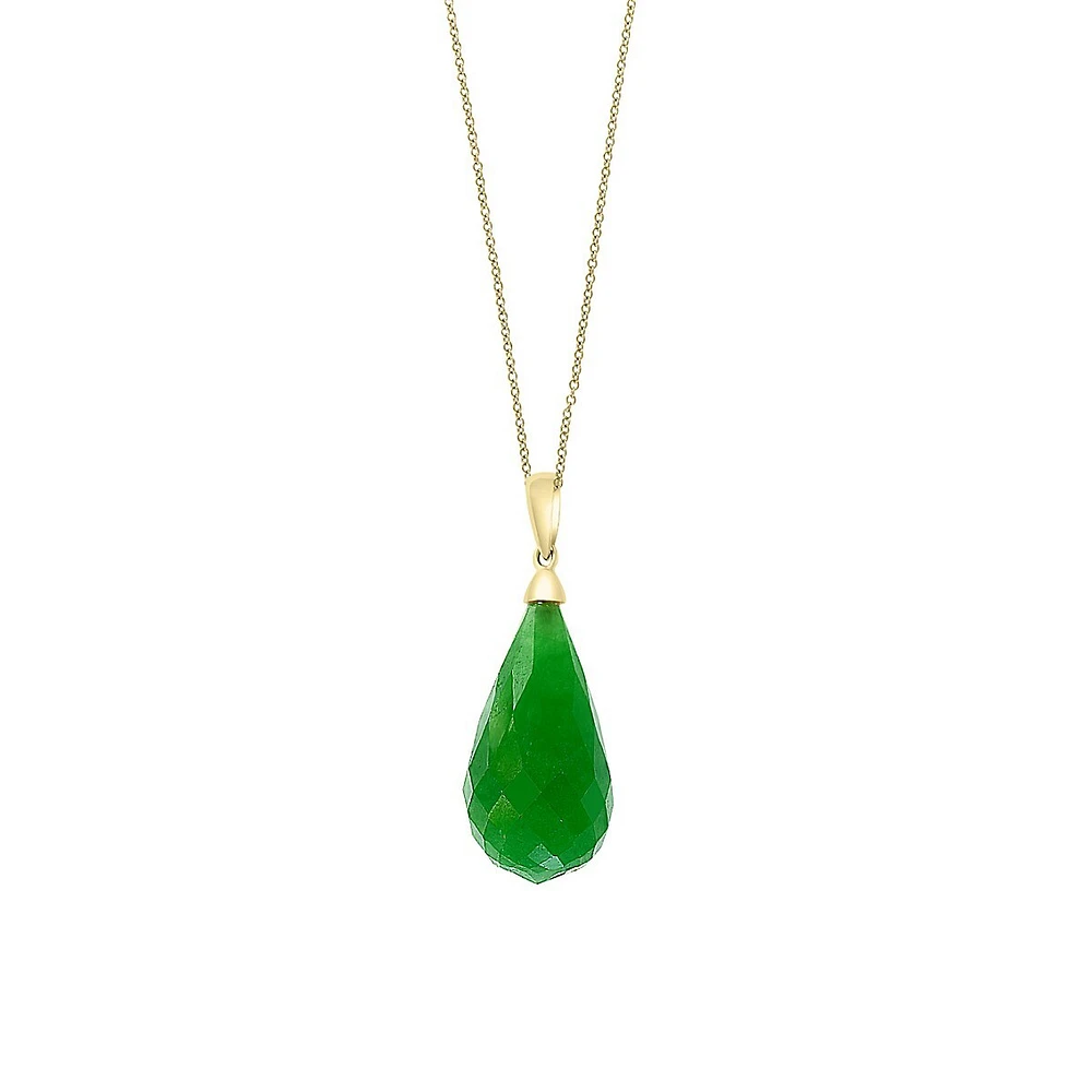 14K Yellow Gold & Jade Teardrop Pendant Necklace