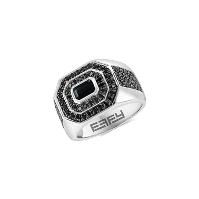 Men's Sterling Silver and Black Spinel Ring