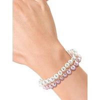 Sterling Silver, 1.3MM Pink & White Freshwater Pearl & White Topaz Two-Tier Bracelet