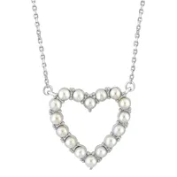 Sterling Silver & 3MM Freshwater Pearl Heart Pendant Necklace