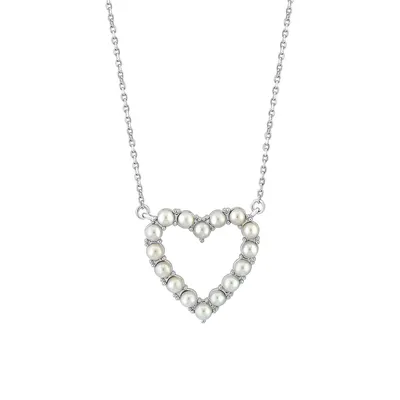 Sterling Silver & 3MM Freshwater Pearl Heart Pendant Necklace