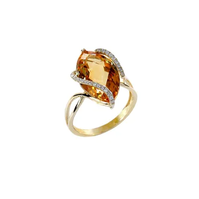 14 Kt Gold Diamond Accented Citrine Ring