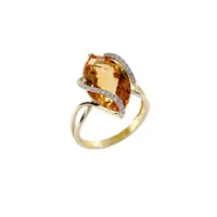 Bague à citrine et diamants en or 14 K