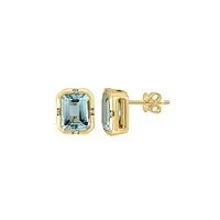 Boutons d'oreilles en or jaune 14 ct avec diamants 0,03 ct (PT) et aigues-marines