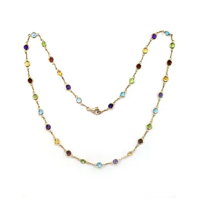 14 Kt Yellow Gold Multi Colour Station Necklace