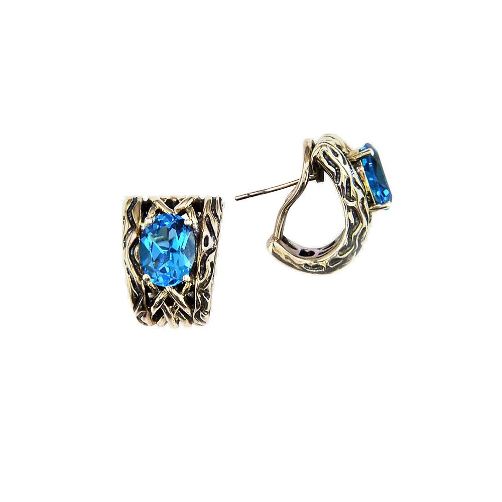 Sterling Silver Blue Topaz Huggie Earrings