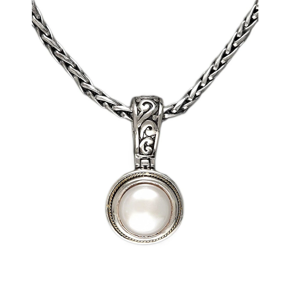 Pendentif a perles d eau douce de culture en argent sterling et or 18 K