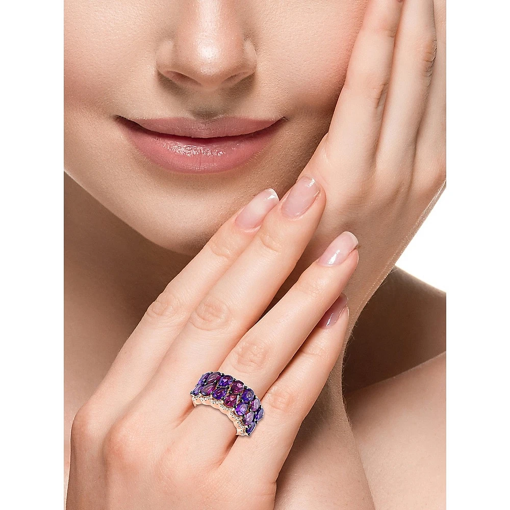 Bague en or rose 14 ct avec améthystes, rhodolites et diamants de 0,22 ct (PT)