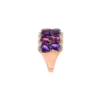 Bague en or rose 14 ct avec améthystes, rhodolites et diamants de 0,22 ct (PT)