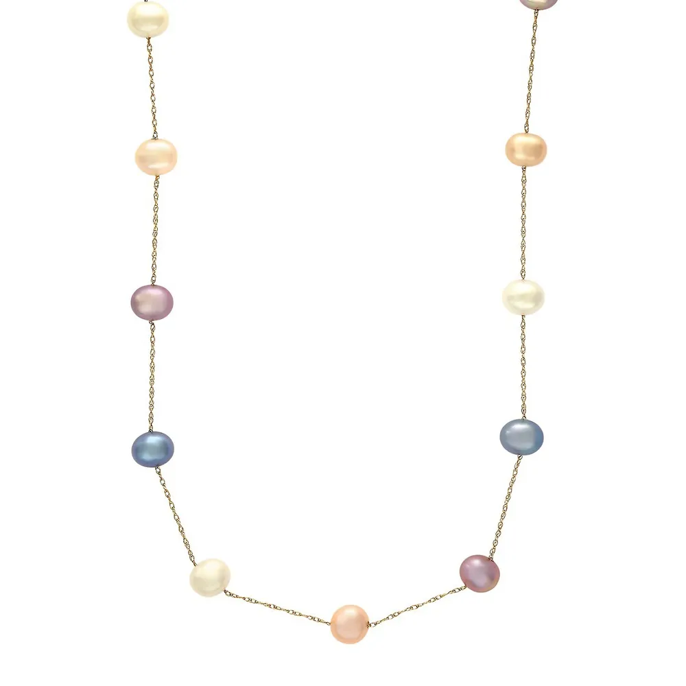5.5 MM Cultured Freshwater Pearls and 14 Yellow Gold Beaded Necklace